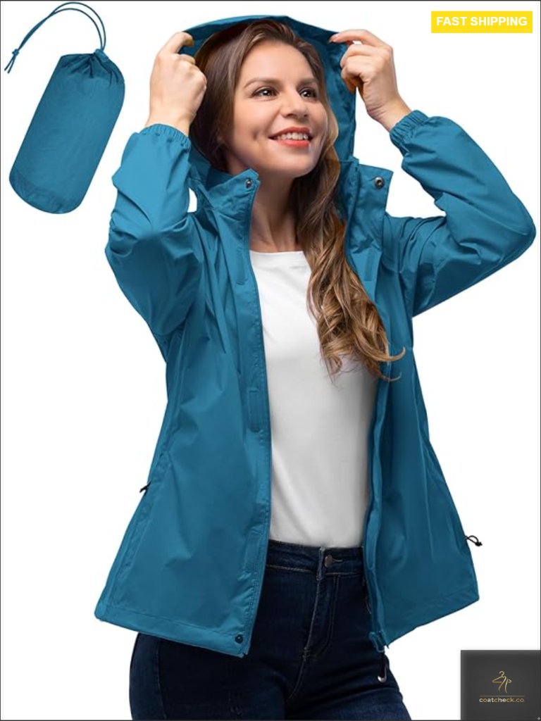 Lightweight Waterproof Packable Rain Jacket With Hood For Hiking Travel Golf